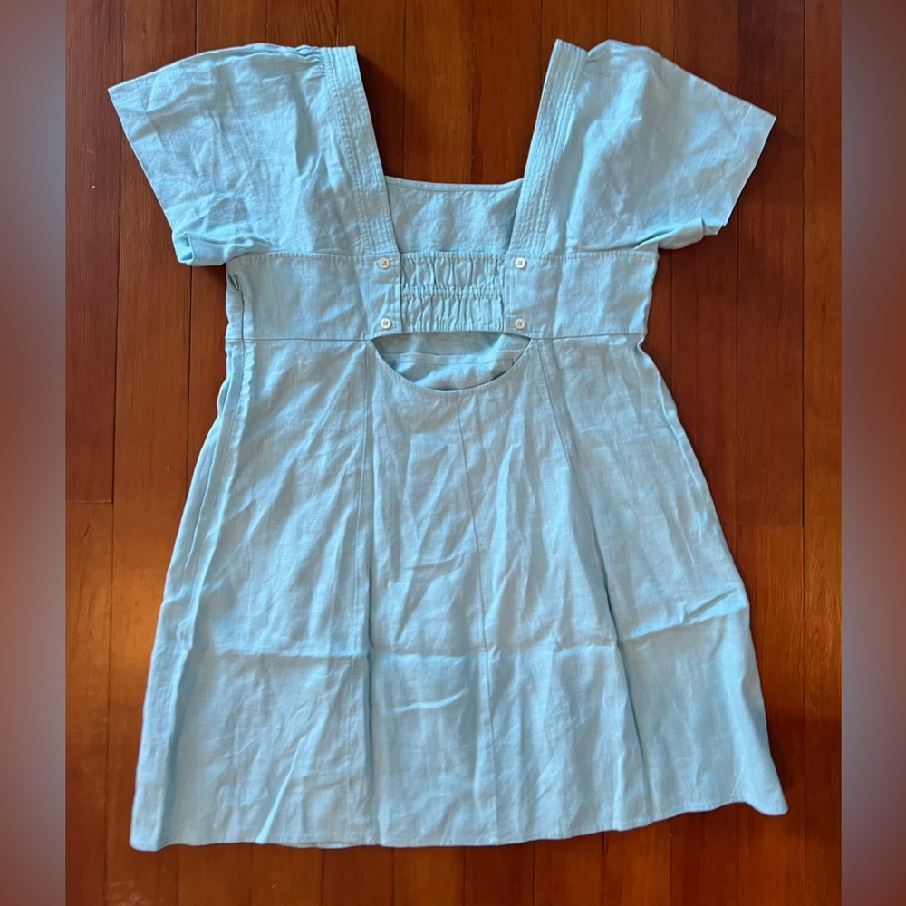 NWT Madewell Plus Square-Neck Mini Dress in 100% Linen - 2X Blue Heron - Picture 8 of 10